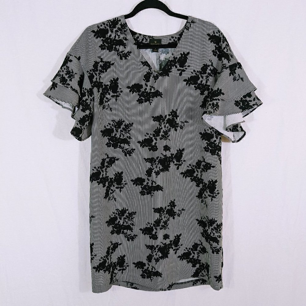 Worthington Black Floral Stripe Dress Size S